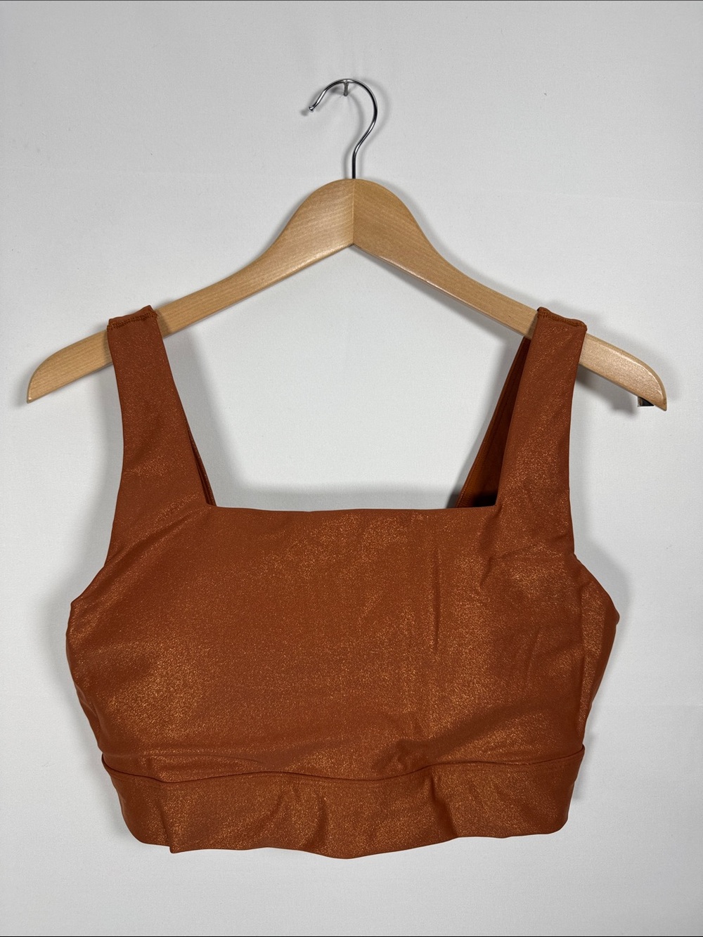 WAT49 {CALIA} "Energize" Metal Shine Copper Square Neck Crop Top Sports Bra